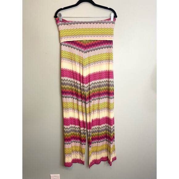 REVOLVE Karina Grimaldi Women's Basic Knit Pants pink Zig Zag Stretch Wide Leg L - Picture 7 of 7
